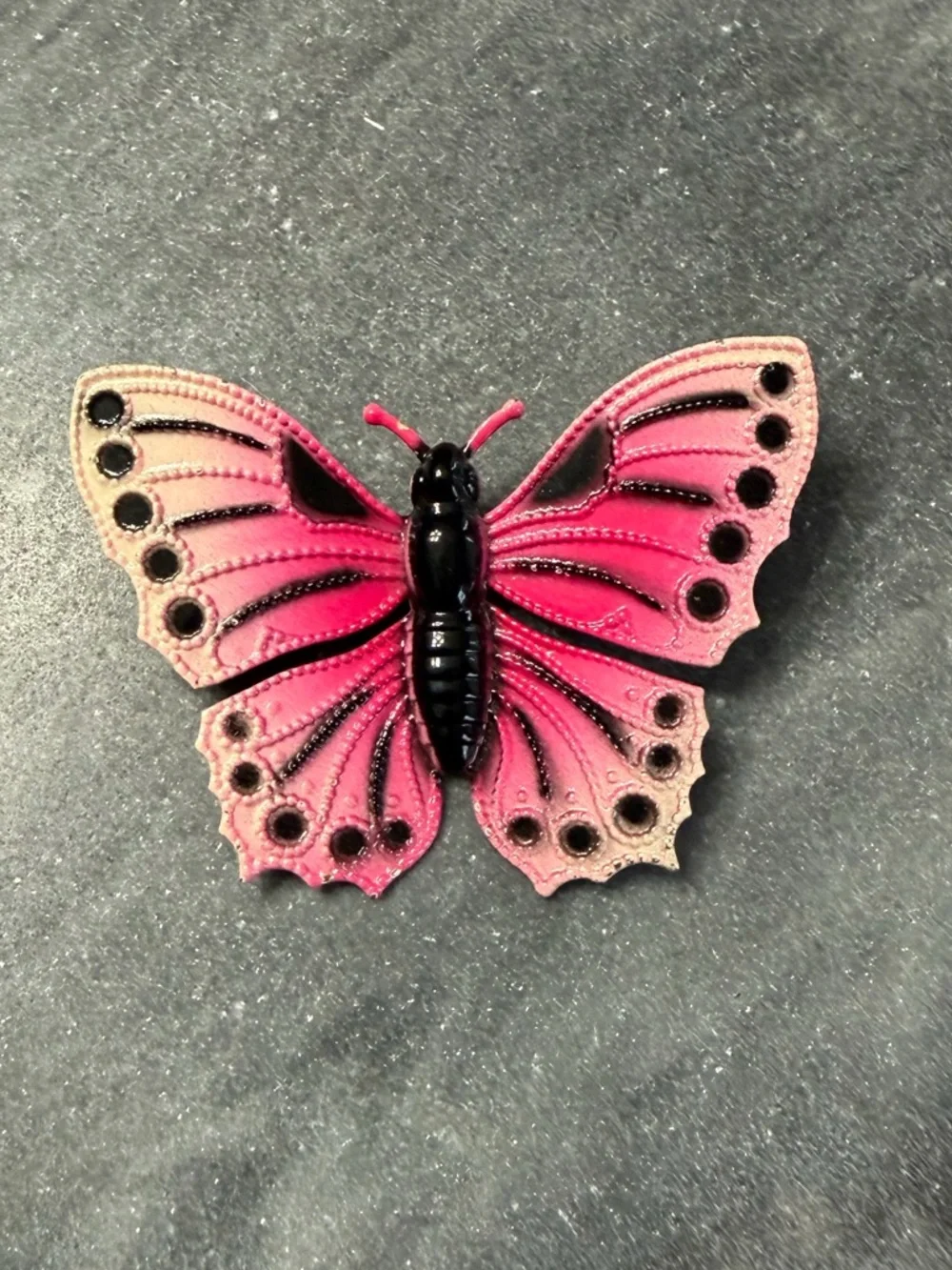 Vintage Pink Black Painted Butterfly Brooch
